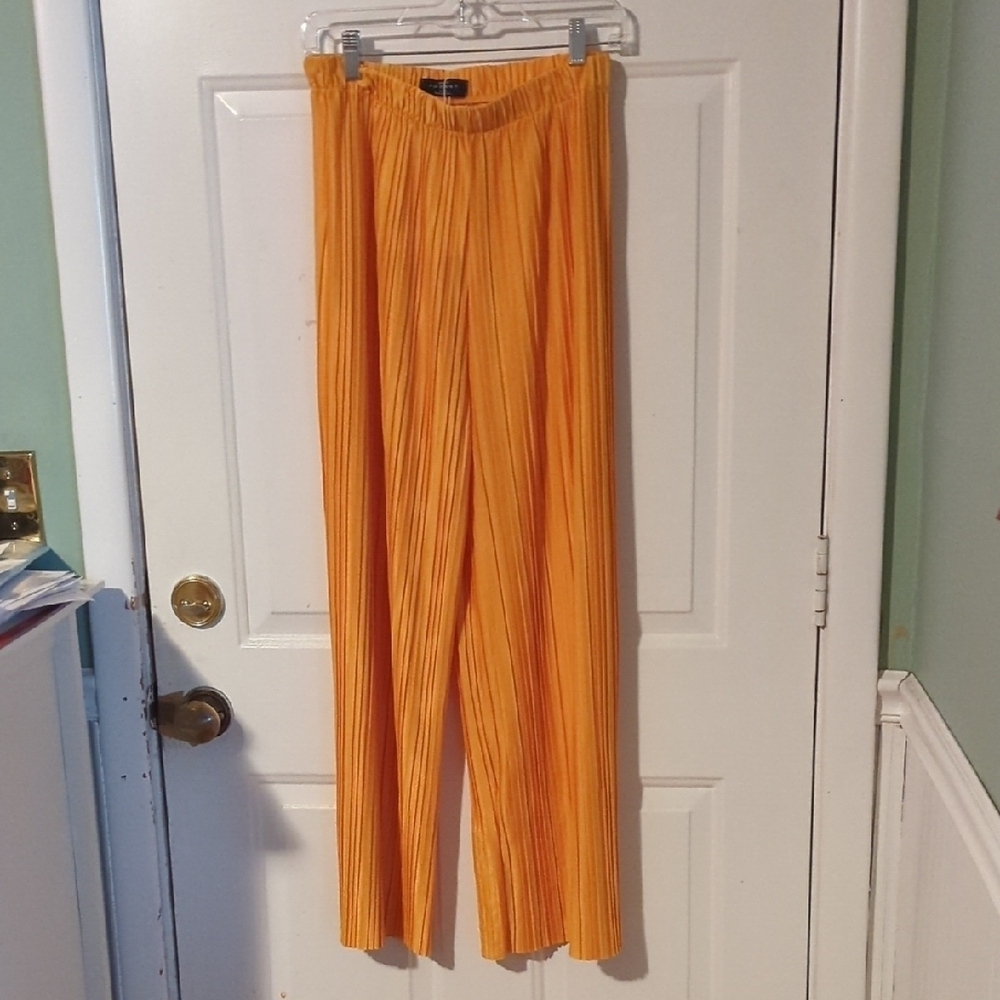 Made By Johnny Yellow Palazzo Pants Large XL Wide Leg Summer Sunny